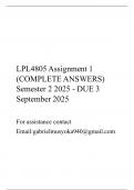 LPL4805 Assignment 1 &lpar;COMPLETE ANSWERS&rpar; Semester 2 2025 - DUE 3 September 2025