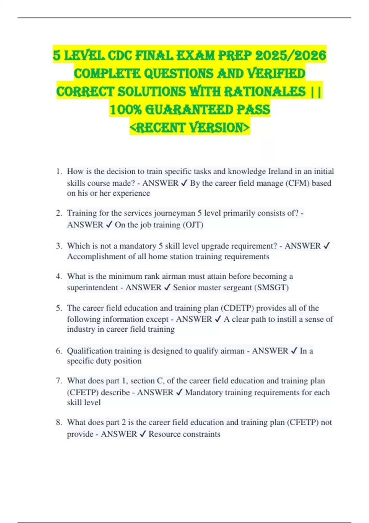 5 Level CDC FINAL EXAM PREP 2025/2026 COMPLETE QUESTIONS AND VERIFIED ...