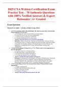 2025 CNA Written Certification Exam Practice Test &ndash; 70 Authentic Questions with 100&percnt; Verified Answers & Expert Rationales &vert; A&plus; Graded