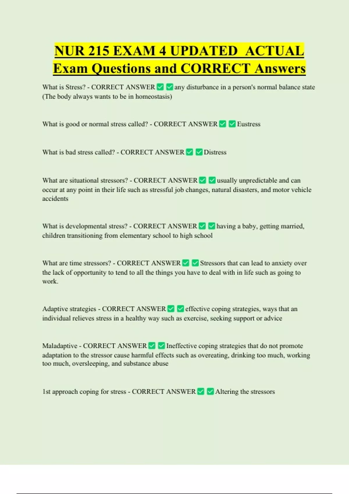 NUR 215 EXAM 4 UPDATED ACTUAL Exam Questions and CORRECT Answers - NUR ...