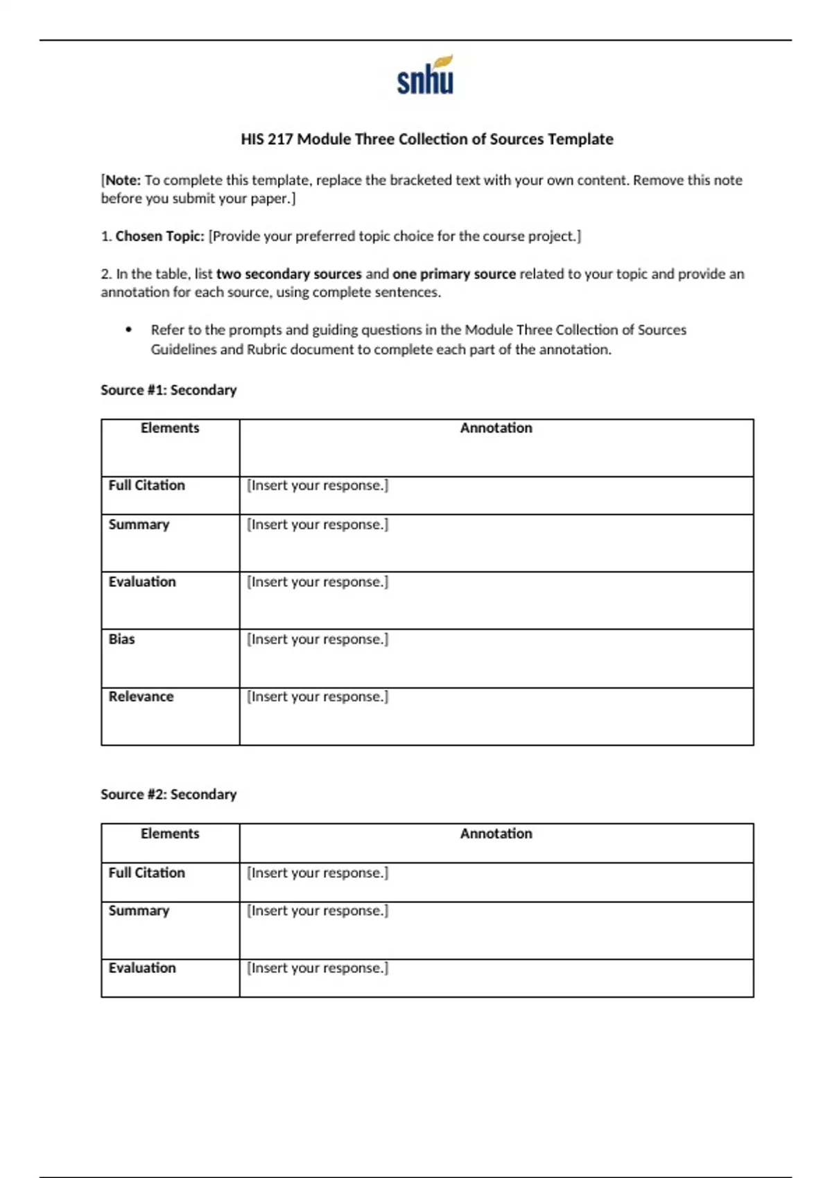 ENG190 (my mistake) - Module 3 Collection of Sources Example - HIS 217 ...