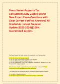  Texas Senior Property Tax Consultant Study Guide&vert; Brand New Expert Exam Questions with Clear Correct Verified Answers&vert; All Graded A&plus;&vert;Latest Premium Update&lpar;2025-2026&rpar;&vert;100&percnt; Guaranteed Success&period;