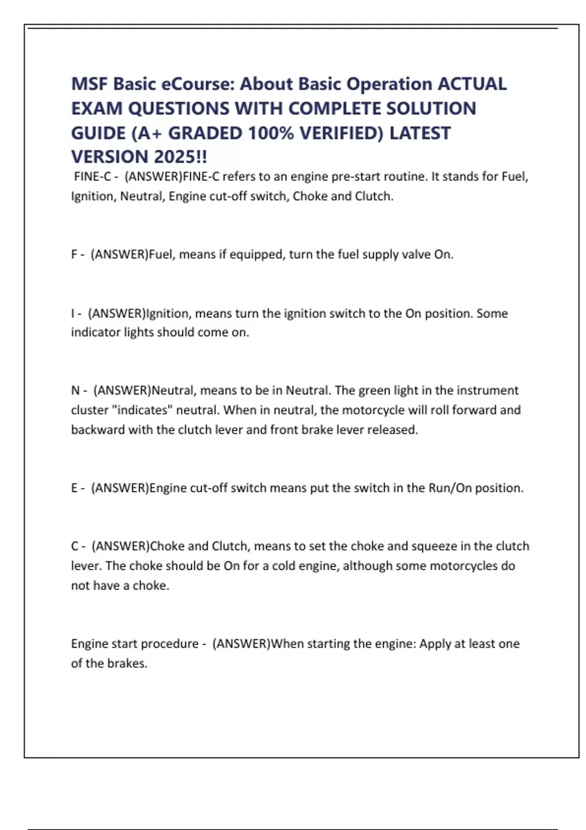 Msf Course Test MSF Basic eCourse: About Basic Operation ACTUAL EXAM QUESTIONS WITH ...