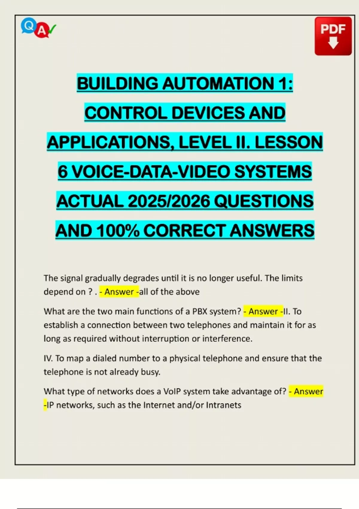 BUILDING AUTOMATION 1: CONTROL DEVICES AND APPLICATIONS, LEVEL II ...