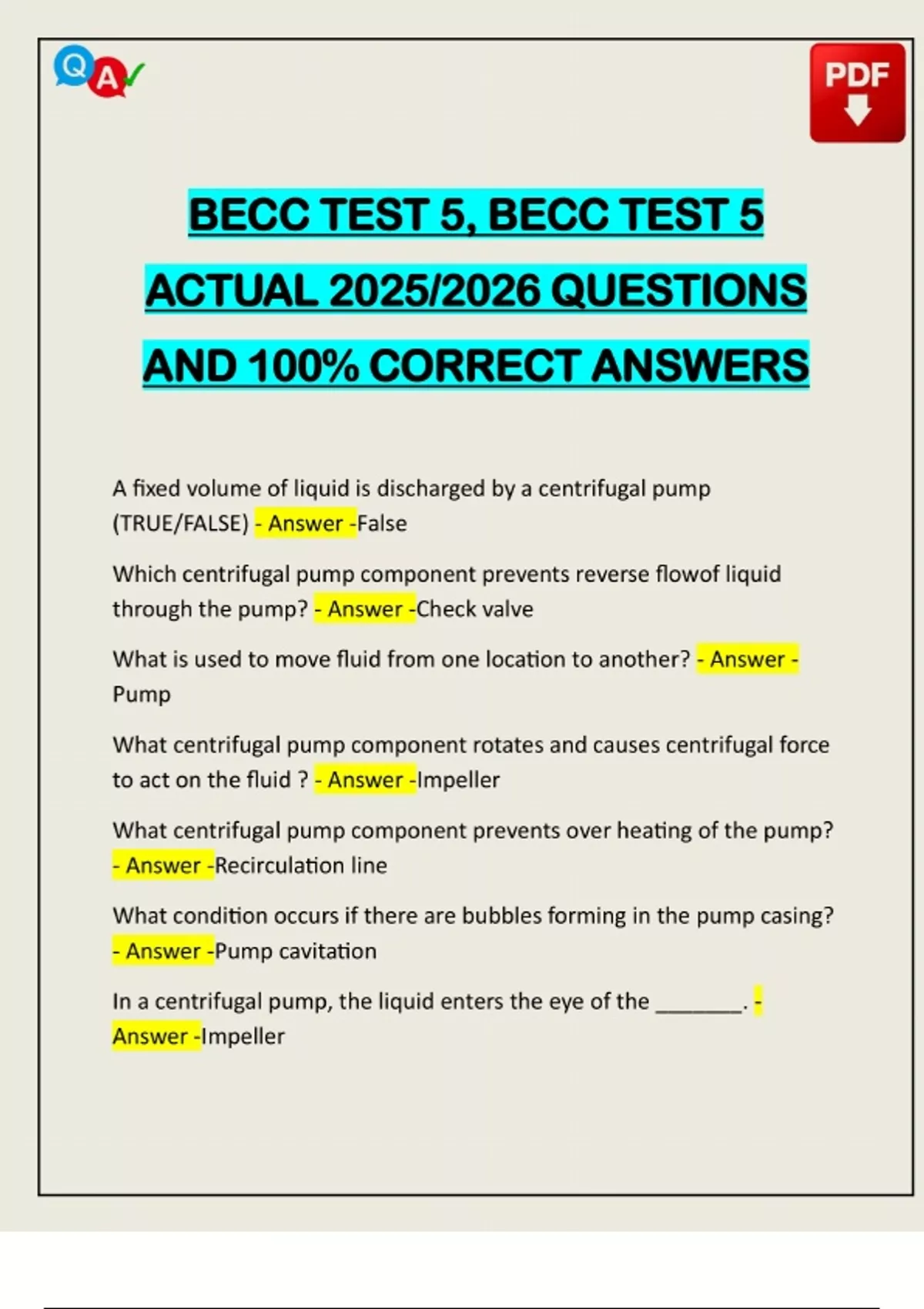 BECC TEST 5, BECC TEST 5 ACTUAL 2025/2026 QUESTIONS AND 100% CORRECT ...