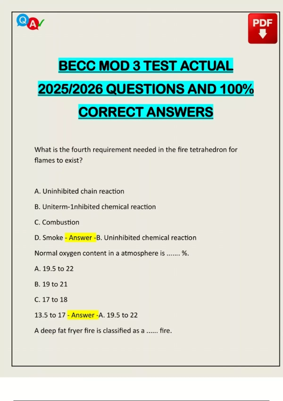 BECC MOD 3 TEST ACTUAL 2025/2026 QUESTIONS AND 100% CORRECT ANSWERS ...