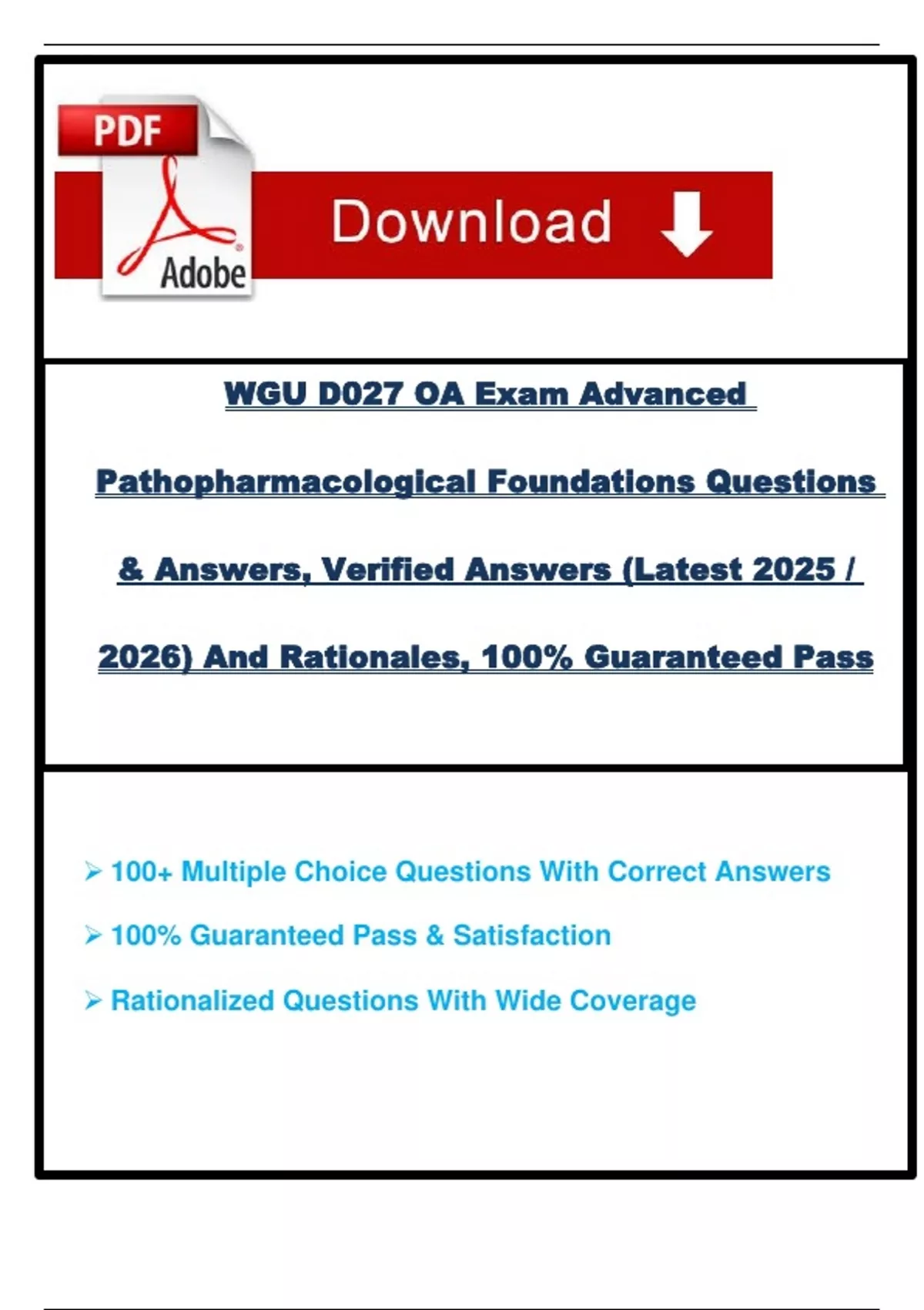 WGU D027 OA Exam Advanced Pathopharmacological Foundations Questions ...
