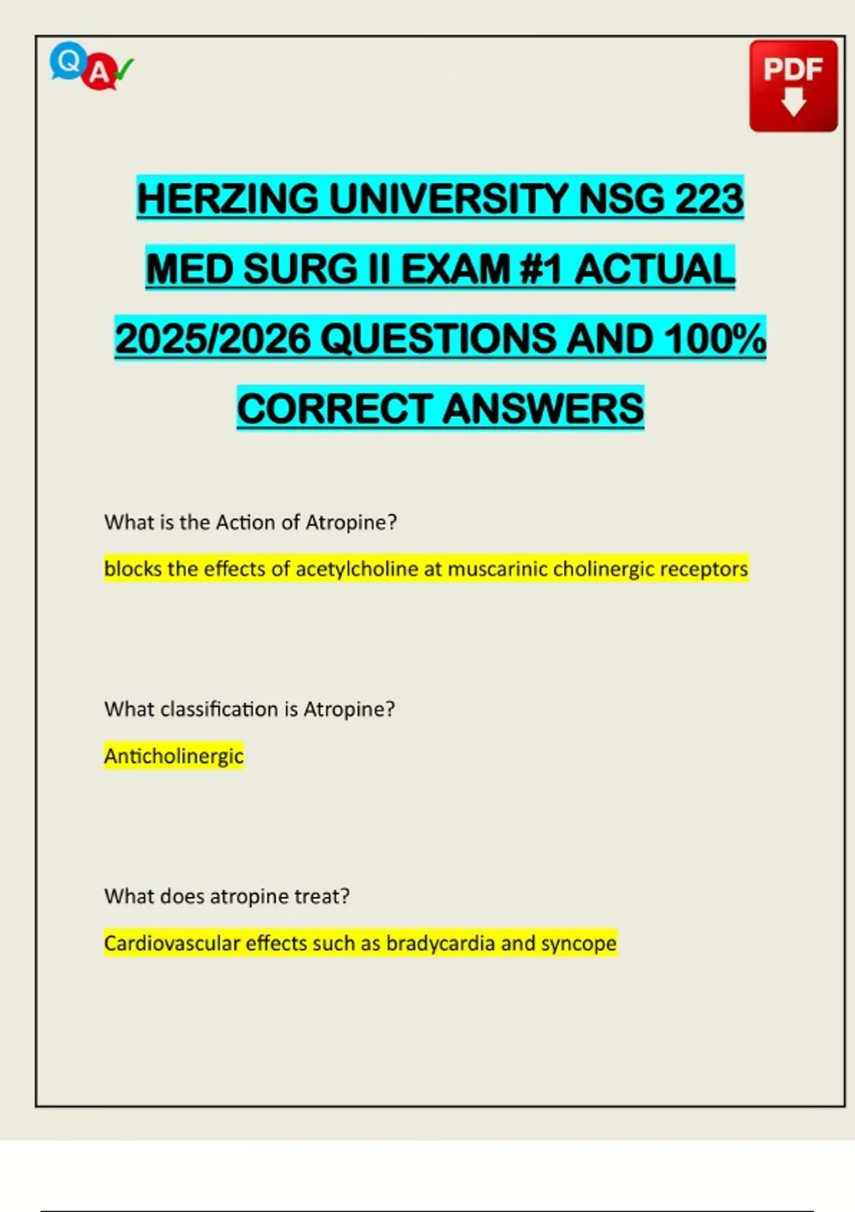 HERZING UNIVERSITY NSG 223 MED SURG II EXAM #1 ACTUAL 2025/2026 ...