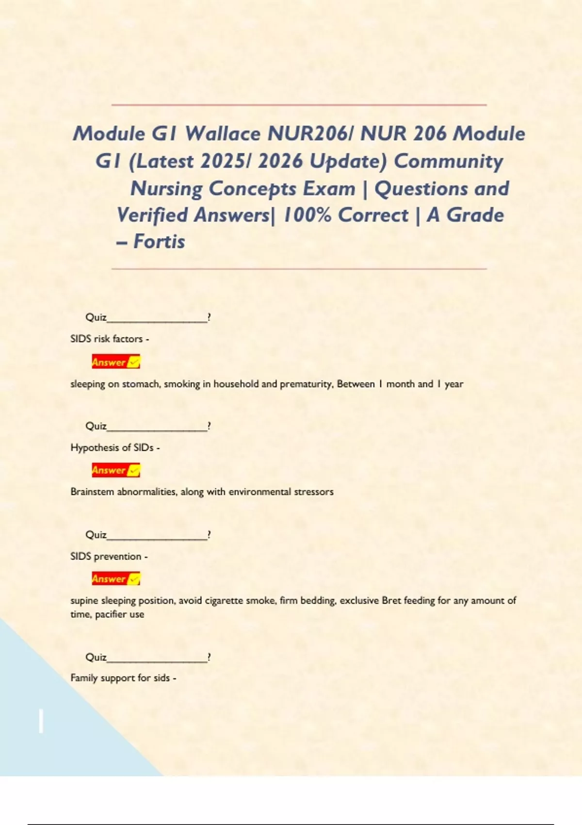 Module G1 Wallace NUR206/ NUR 206 Module G1 (Latest 2025/ 2026 Update ...
