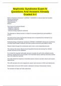 Nephrotic Syndrome Exam IV Questions And Answers Already Graded A&plus;&excl;