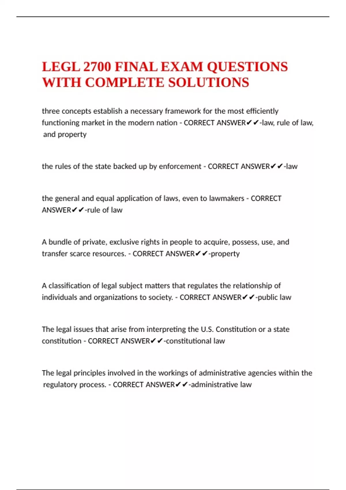 LEGL 2700 FINAL EXAM QUESTIONS WITH COMPLETE SOLUTIONS - LEGL 2700 ...