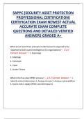 SAPPC &lpar;SECURITY ASSET PROTECTION PROFFESSIONAL CERTIFICATION&rpar; CERTIFICATION EXAM NEWEST ACTUAL ACCURATE EXAM COMPLETE QUESTIONS AND DETAILED VERIFIED ANSWERS GRADED A&plus; 