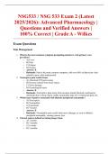 NSG533 &sol; NSG 533 Exam 2 &lpar;Latest 2025&sol;2026&rpar;&colon; Advanced Pharmacology &vert; Questions and Verified Answers &vert; 100&percnt; Correct &vert; Grade A - Wilkes