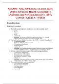NSG500 &sol; NSG 500 Exam 2 &lpar;Latest 2025 &sol; 2026&rpar;&colon; Advanced Health Assessment &vert; Questions and Verified Answers &vert; 100&percnt; Correct &vert; Grade A - Wilkes