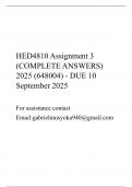 HED4810 Assignment 3 &lpar;COMPLETE ANSWERS&rpar; 2025 &lpar;648004&rpar; - DUE 10 September 2025