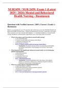 NUR2459 &sol; NUR 2459&colon; Exam 1 &lpar;Latest 2025 &sol; 2026&rpar; Mental and Behavioral Health Nursing - Rasmussen