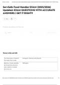 ServSafe Food Handler EXAM &lpar;2025&sol;2026&rpar; Updated&colon; EXAM QUESTIONS WITH ACCURATE ANSWERS &vert; GET IT RIGHT&excl;&excl;