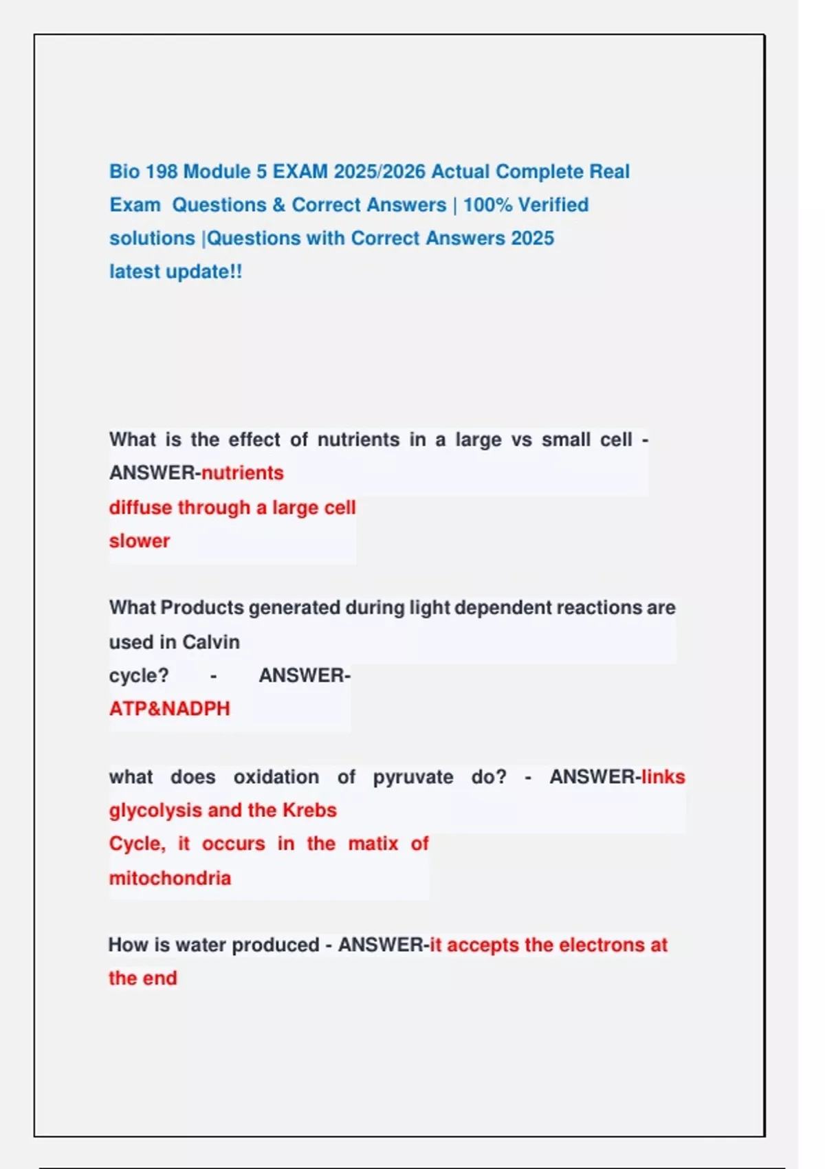 Bio 198 Module 5 EXAM 2025/2026 Actual Complete Real Exam Questions ...