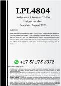 LPL4804 Assignment 1 &lpar;COMPLETE ANSWERS&rpar; Semester 2 2026 - DUE August 2026