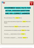 GOVERNMENT BASIC FACTS TEST ACTUAL 2025&sol;2026 QUESTIONS AND 100&percnt; CORRECT ANSWERS