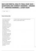 NUR 2459 Mental Health Final Exam 2025 &ndash; Questions and Correct Verified Answers &lpar;Latest Exam&comma; Graded A&plus;&rpar;
