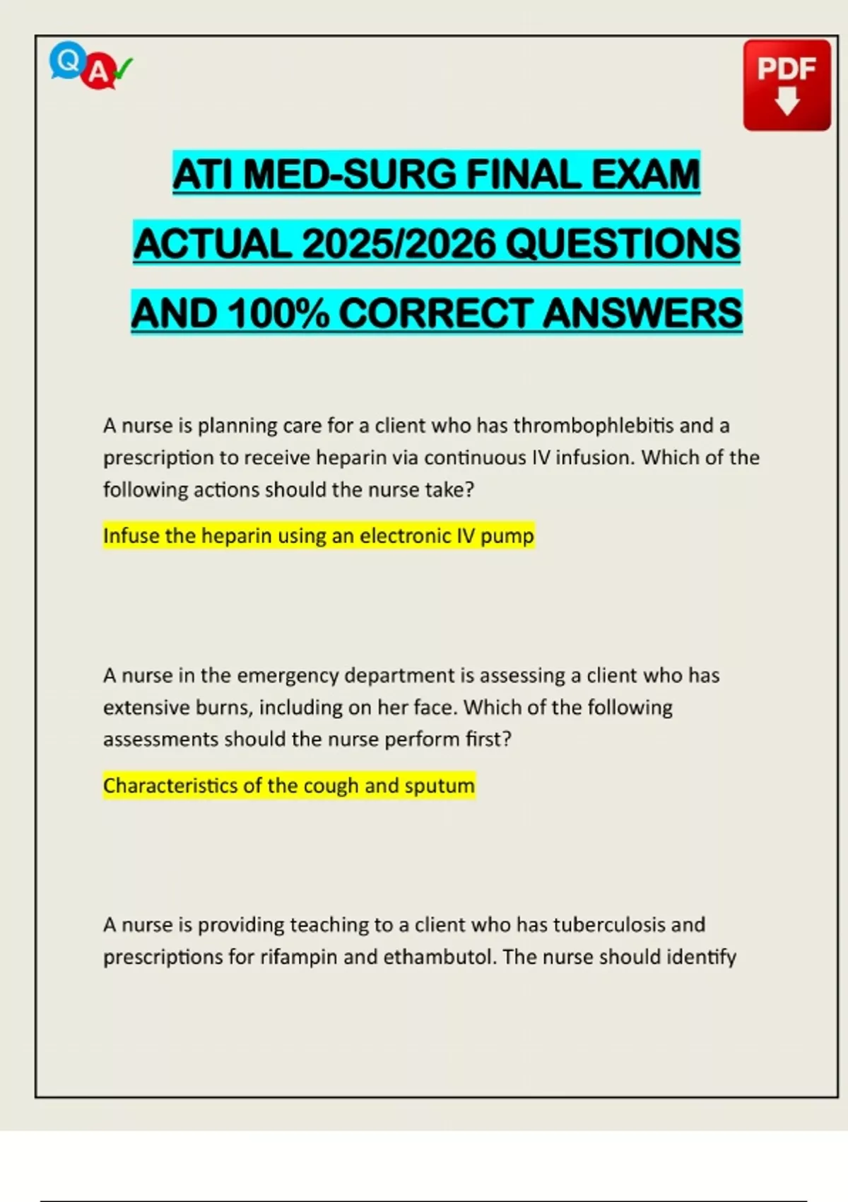ATI MED-SURG FINAL EXAM ACTUAL 2025/2026 QUESTIONS AND 100% CORRECT ...