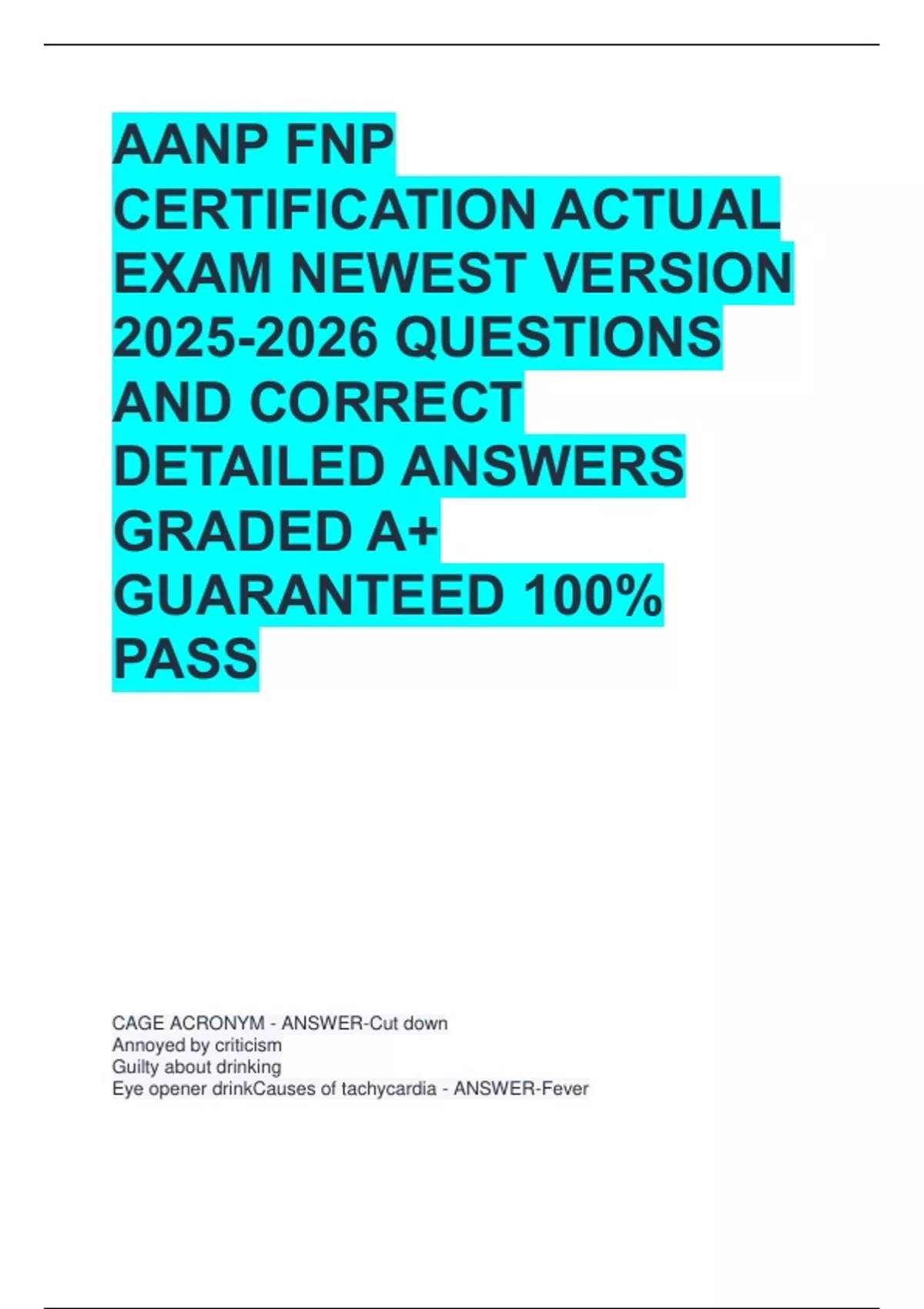 AANP FNP CERTIFICATION ACTUAL EXAM NEWEST VERSION QUESTIONS AND CORRECT ...