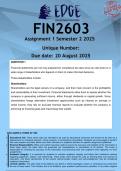 FIN2603 Assignment 1 (ANSWERS) Semester 2 2025 - DISTINCTION GUARANTEED