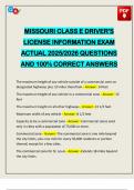 MISSOURI CLASS E DRIVER'S LICENSE INFORMATION EXAM ACTUAL 2025&sol;2026 QUESTIONS AND 100&percnt; CORRECT ANSWERS