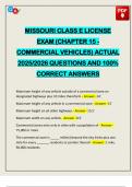 MISSOURI CLASS E LICENSE EXAM &lpar;CHAPTER 15 - COMMERCIAL VEHICLES&rpar; ACTUAL 2025&sol;2026 QUESTIONS AND 100&percnt; CORRECT ANSWERS