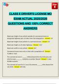 CLASS E DRIVER'S LICENSE MO EXAM ACTUAL 2025&sol;2026 QUESTIONS AND 100&percnt; CORRECT ANSWERS
