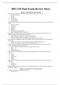BIO 210 Final Exam Review Sheet WITH COMPLETE SOLUTIONS 