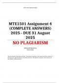 MTE1501 Assignment 4 &lpar;COMPLETE ANSWERS&rpar; 2025 - DUE 31 August 2025&semi; 100&percnt; TRUSTED Complete&comma; trusted solutions and explanations&period; Ensure your success with us&period;&period; 