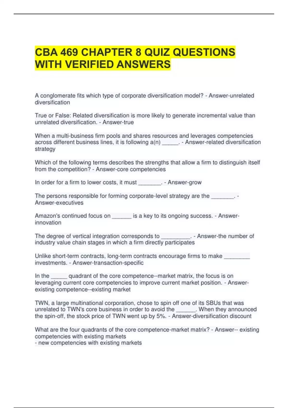 CBA 469 CHAPTER 8 QUIZ QUESTIONS WITH VERIFIED ANSWERS - CBA 469 ...