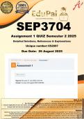 SEP3707 Assignment 1 QUIZ &lpar;COMPLETE ANSWERS&rpar; Semester 1 2025 &lpar;652897&rpar;- DUE 26 August 2025