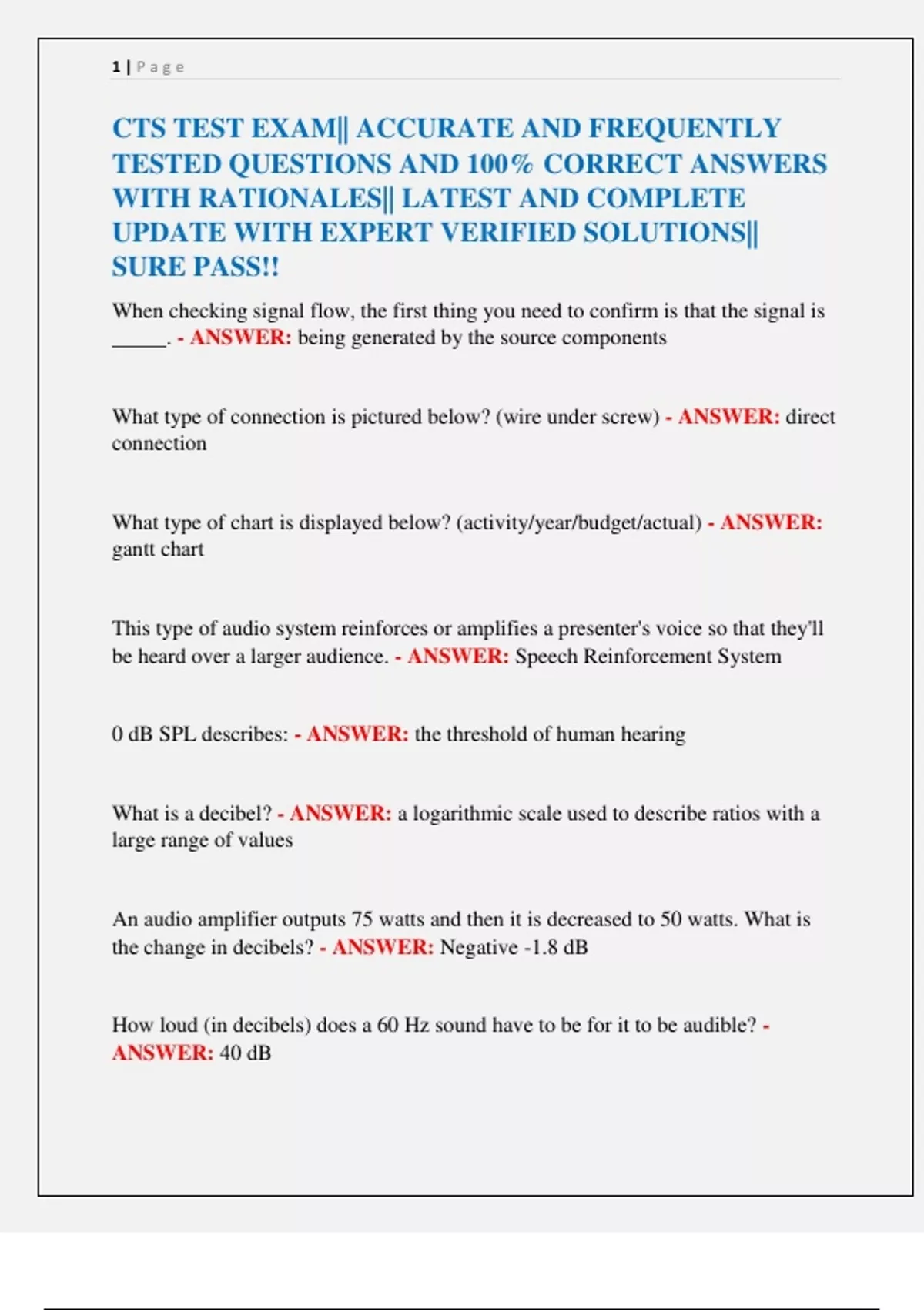 CTS TEST EXAM|| ACCURATE AND FREQUENTLY TESTED QUESTIONS AND 100% ...
