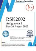 RSK2602 Assignment 1 Semester 2 2025 - Due 20 August 2025