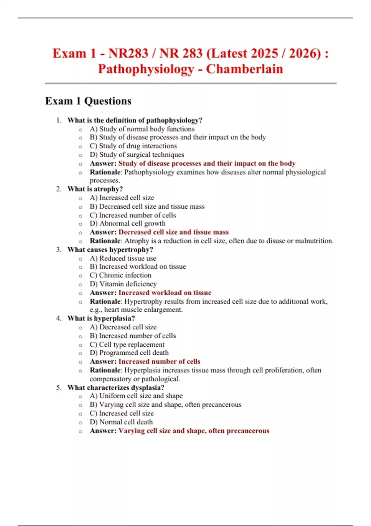 Exam 1 - NR283 / NR 283 (Latest 2025 / 2026) : Pathophysiology ...