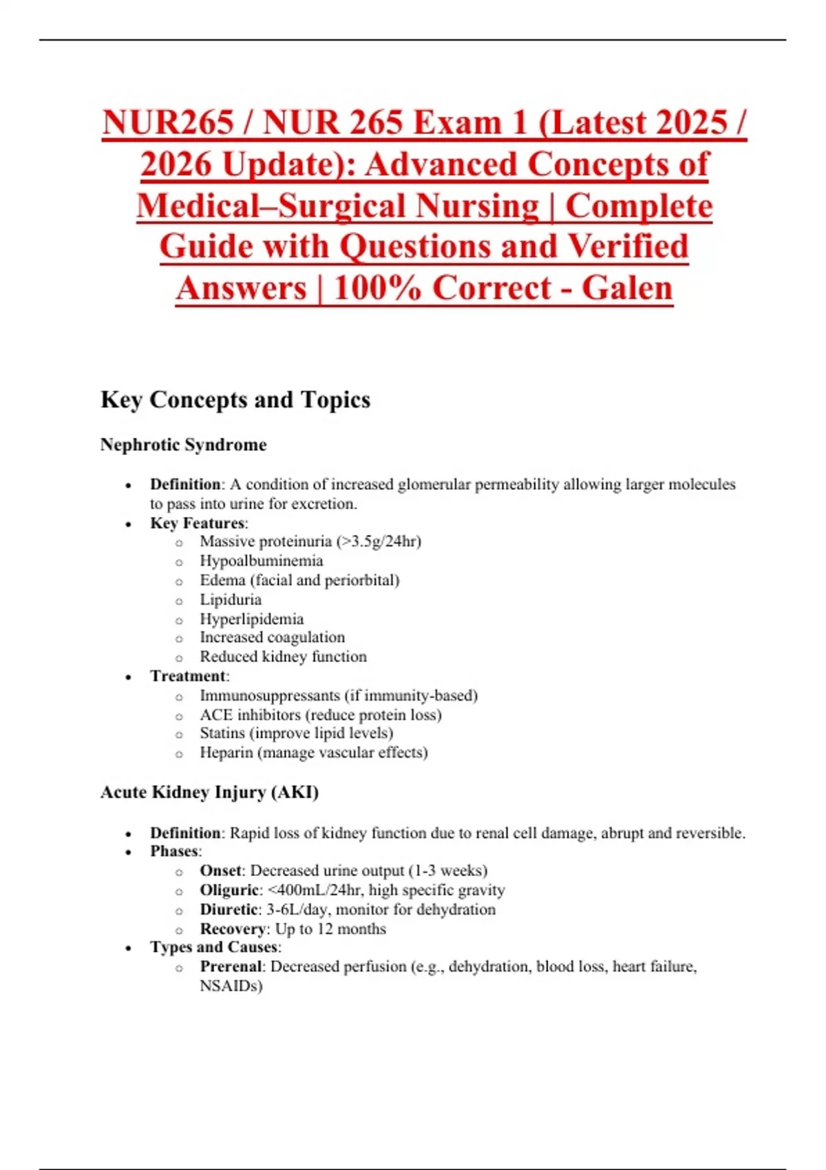 NUR265 / NUR 265 Exam 1 (Latest 2025 / 2026 Update): Advanced Concepts ...