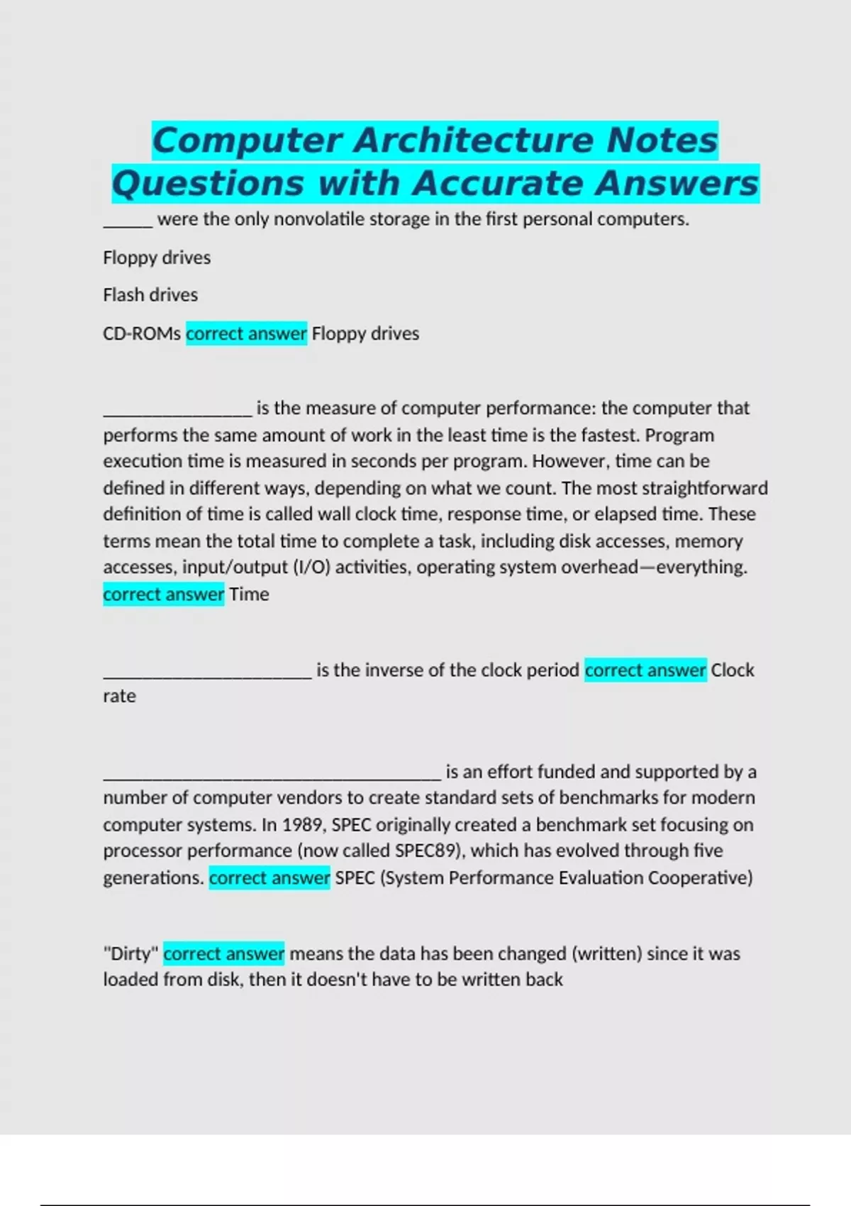 Computer Architecture Notes Questions with Accurate Answers - CSC ...