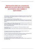 MINNESOTA SPECIAL ENGINEER BOILER LICENSE PRACTICE EXAM QUESTIONS AND CORRECT QUESTIONS