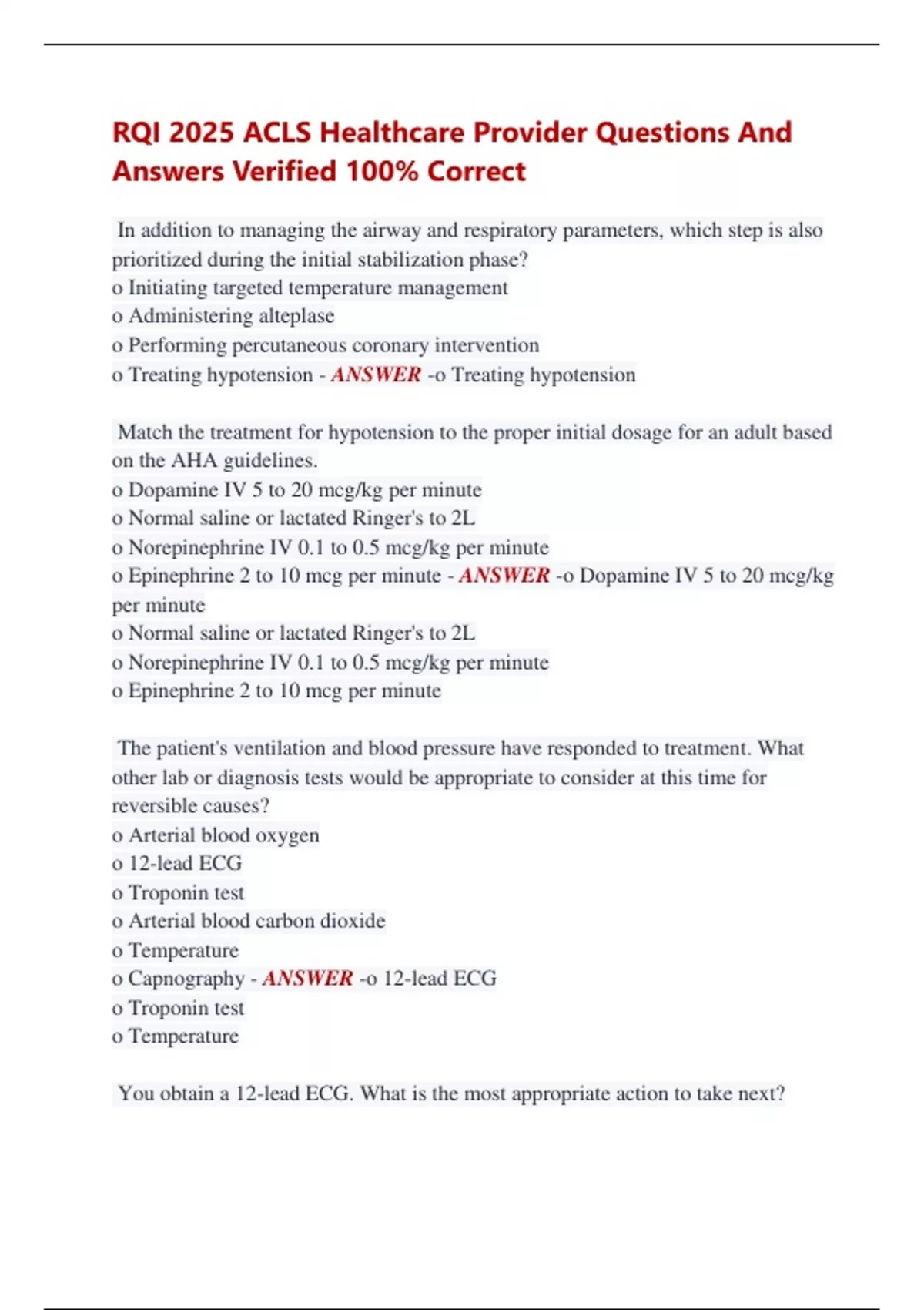 RQI 2025 ACLS Healthcare Provider Questions And Answers Verified 100% ...