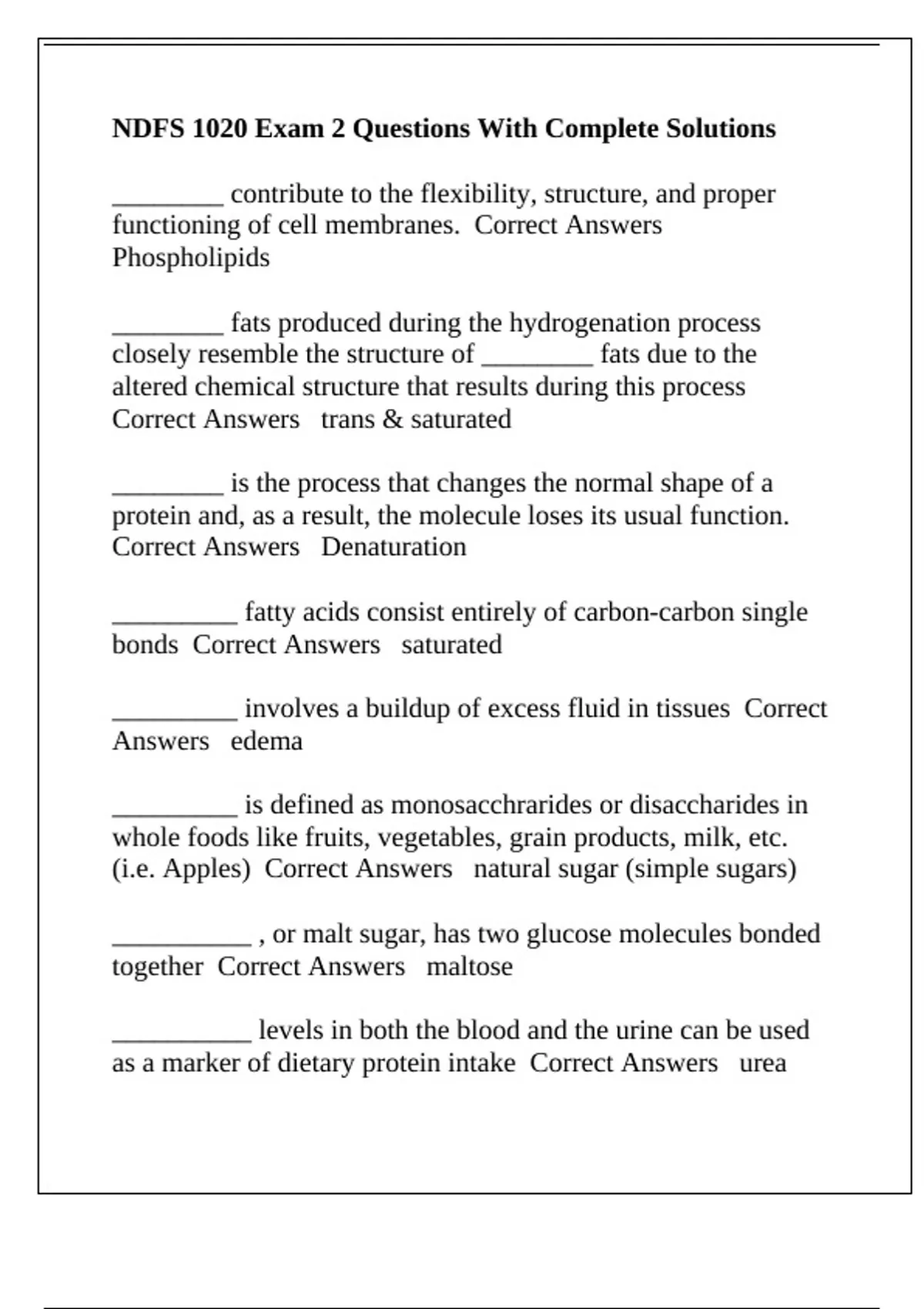 NDFS 1020 Exam 2 Questions With Complete Solutions - NDFS 1020 - Stuvia US