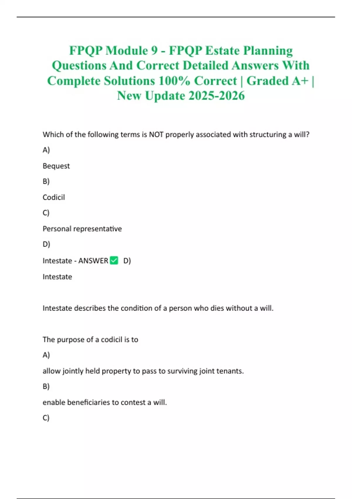 FPQP Module 9 - FPQP Estate Planning Questions And Correct Detailed ...