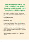 MRO &lpar;Medical Review Officer&rpar; 100 Practice Questions with Verified Answers & Detailed Rationale &vert; 100&percnt; Correct &vert; Latest 2025&sol;2026 Update&period;