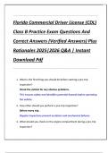 Florida Commercial Driver License &lpar;CDL&rpar;  Class B Practice Exam Questions And  Correct Answers &lpar;Verified Answers&rpar; Plus  Rationales 2025&vert;2026 Q&A &vert; Instant  Download Pdf 