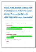 Florida Dental Hygienist Licensure Exam  Practice Questions And Correct Answers  &lpar;Verified Answers&rpar; Plus Rationales  2025&vert;2026 Q&A &vert; Instant Download Pdf