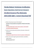 Florida Dialysis Technician Certification  Exam Questions And Correct Answers  &lpar;Verified Answers&rpar; Plus Rationales  2025&vert;2026 Q&A &vert; Instant Download Pdf