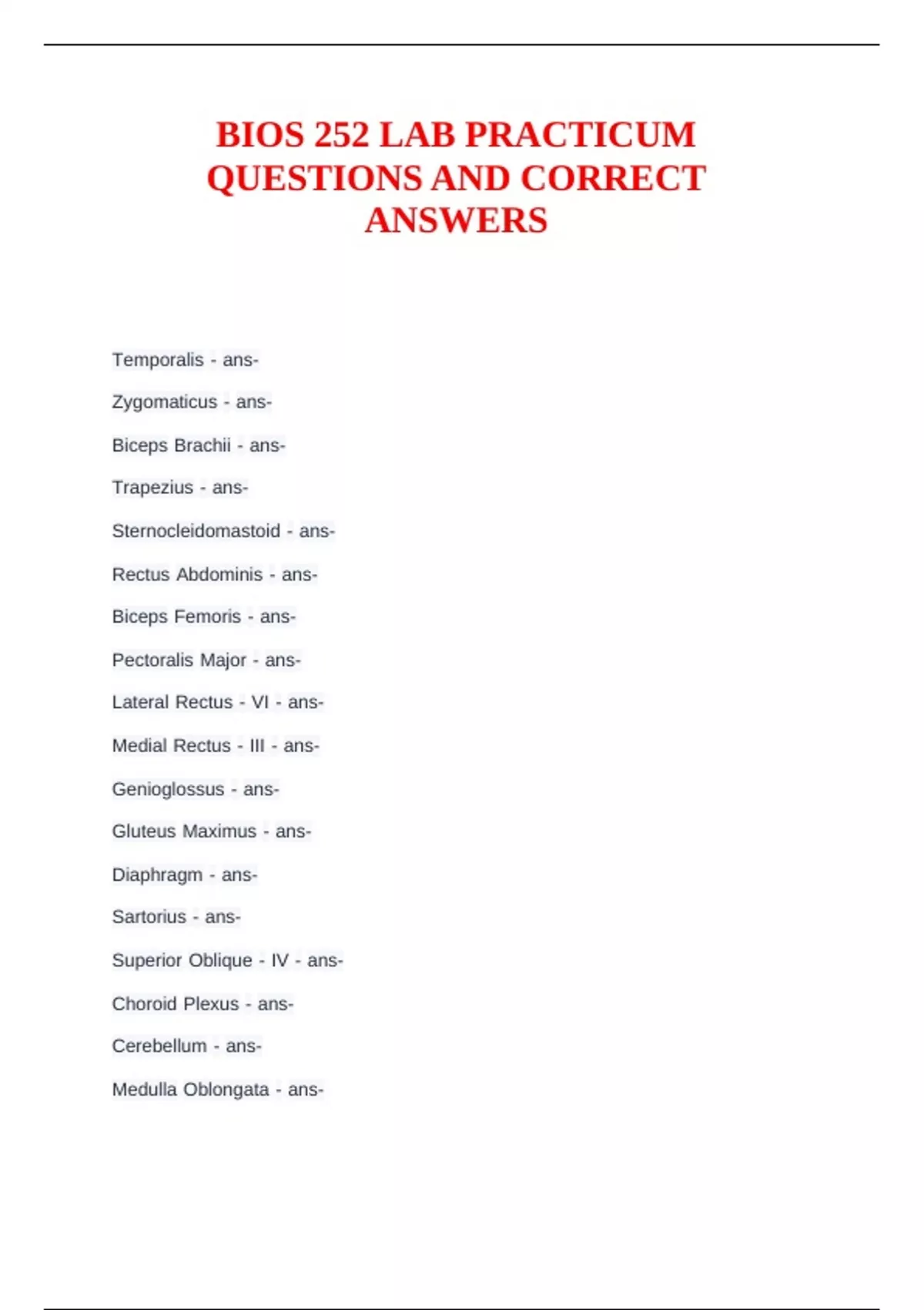 BIOS 252 LAB PRACTICUM QUESTIONS AND CORRECT ANSWERS - BIOS 252 - Stuvia US