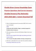 Florida Driver License Knowledge Exam  Practice Questions And Correct Answers  &lpar;Verified Answers&rpar; Plus Rationales  2025&vert;2026 Q&A &vert; Instant Download Pdf 
